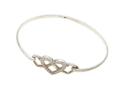 925 Sterling Silver  Vintage Topaz Pretzel Love Heart Bangle Bracelet  BT7700