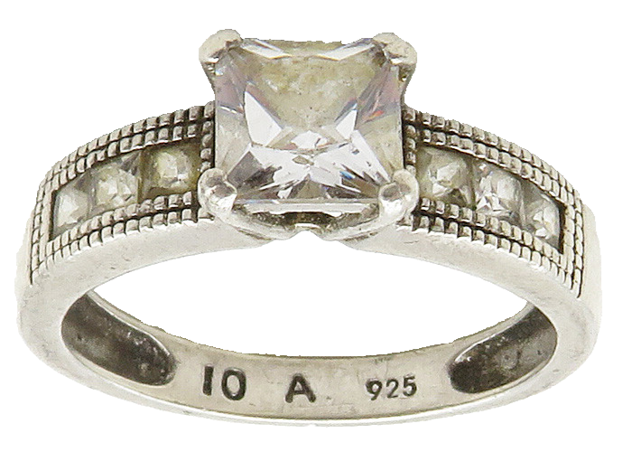 925 Sterling Silver  Cubic Zirconia Solitaire With Accents Ring Sz 10  RG15492
