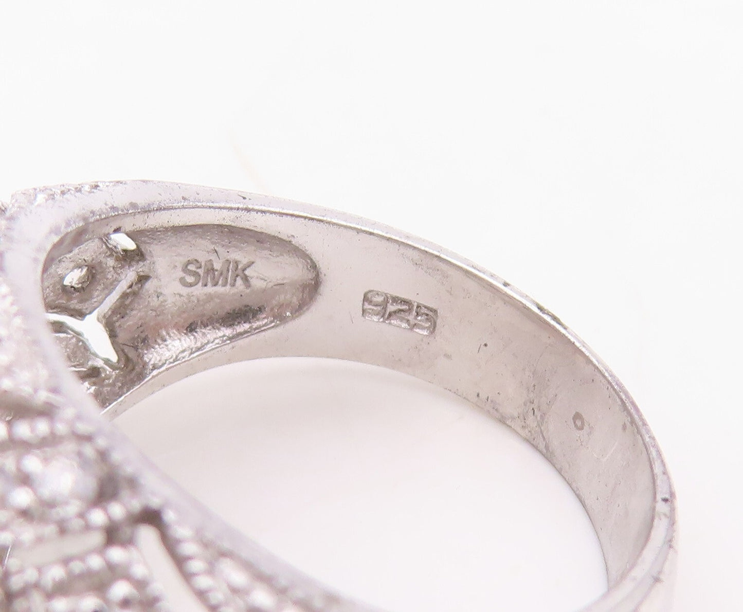 925 Sterling Silver Vintage Ring Designer Carved CZ Inlay Dome  Sz 7  RG30442
