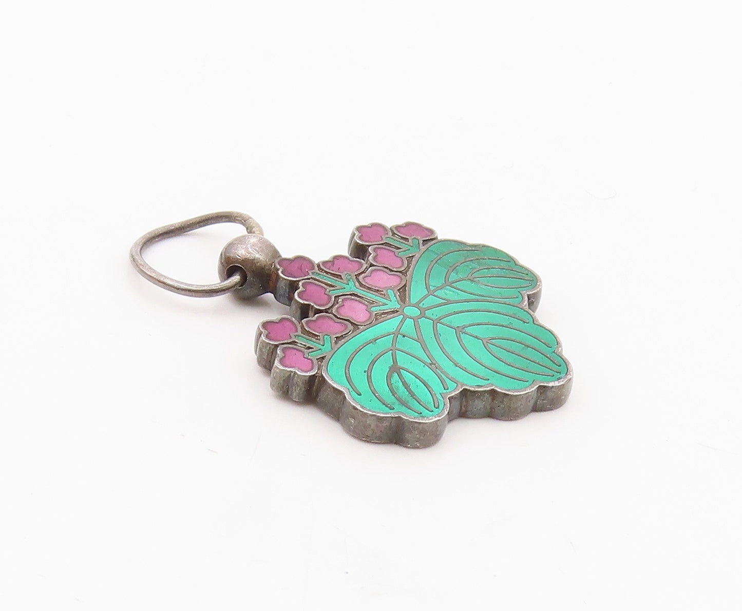CHINESE 925 Silver  Vintage Floral Motif Etched Writing Pendant  PT18569