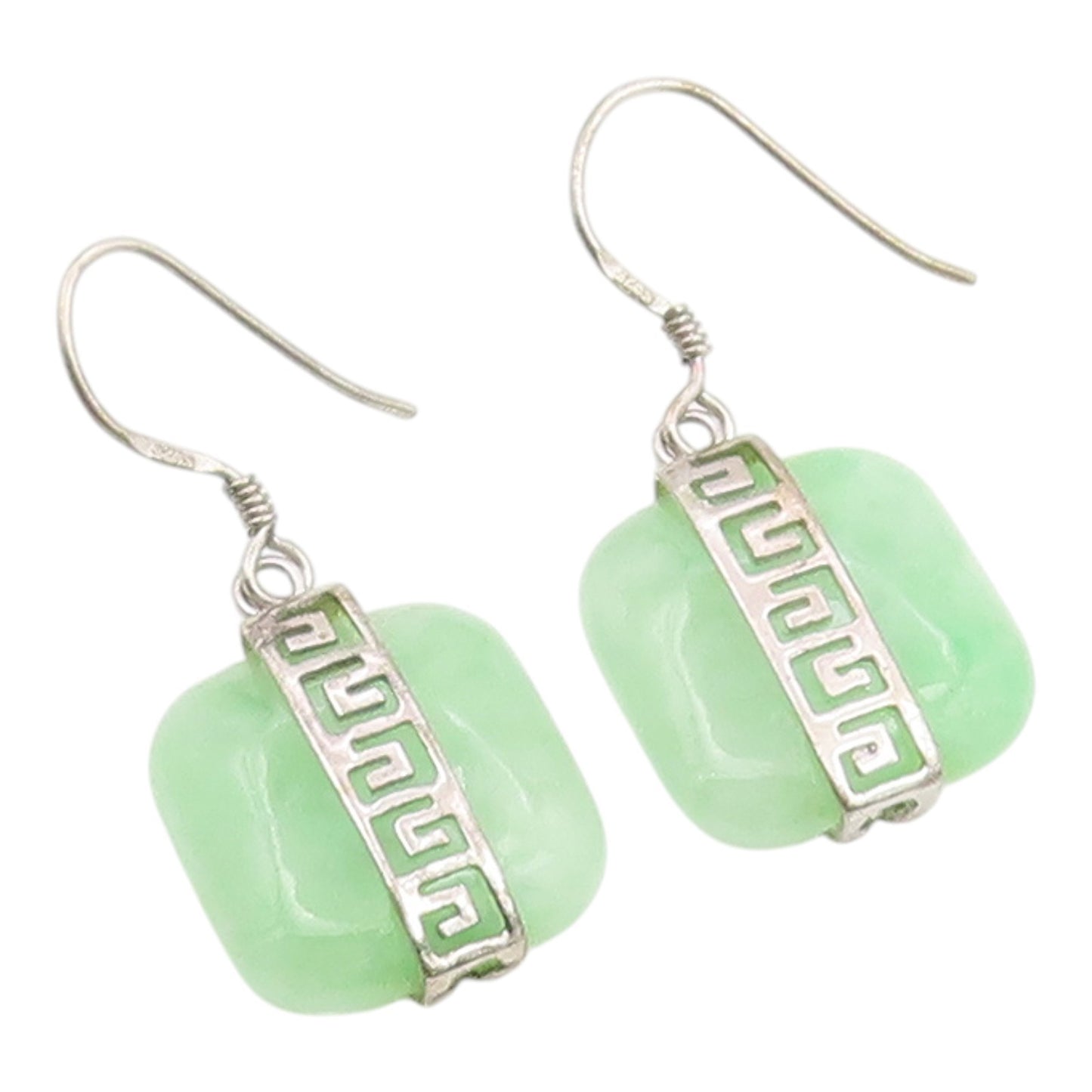925 Sterling Silver Vintage Earrings Modernist Jade Geometric Dangles  EG14427