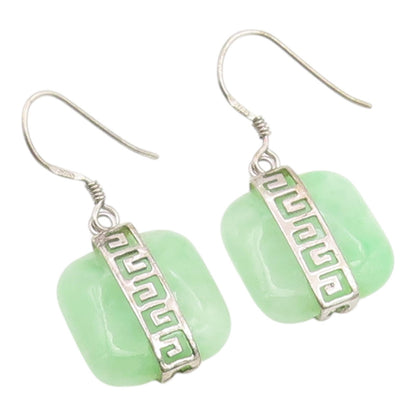 925 Sterling Silver Vintage Earrings Modernist Jade Geometric Dangles  EG14427