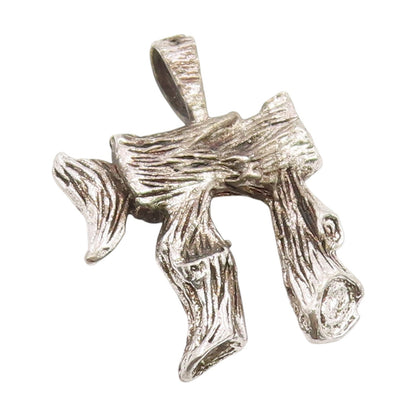 925 Sterling Silver Vintage Pendant Textured Hebrew Chai Symbol Charm  PT25957