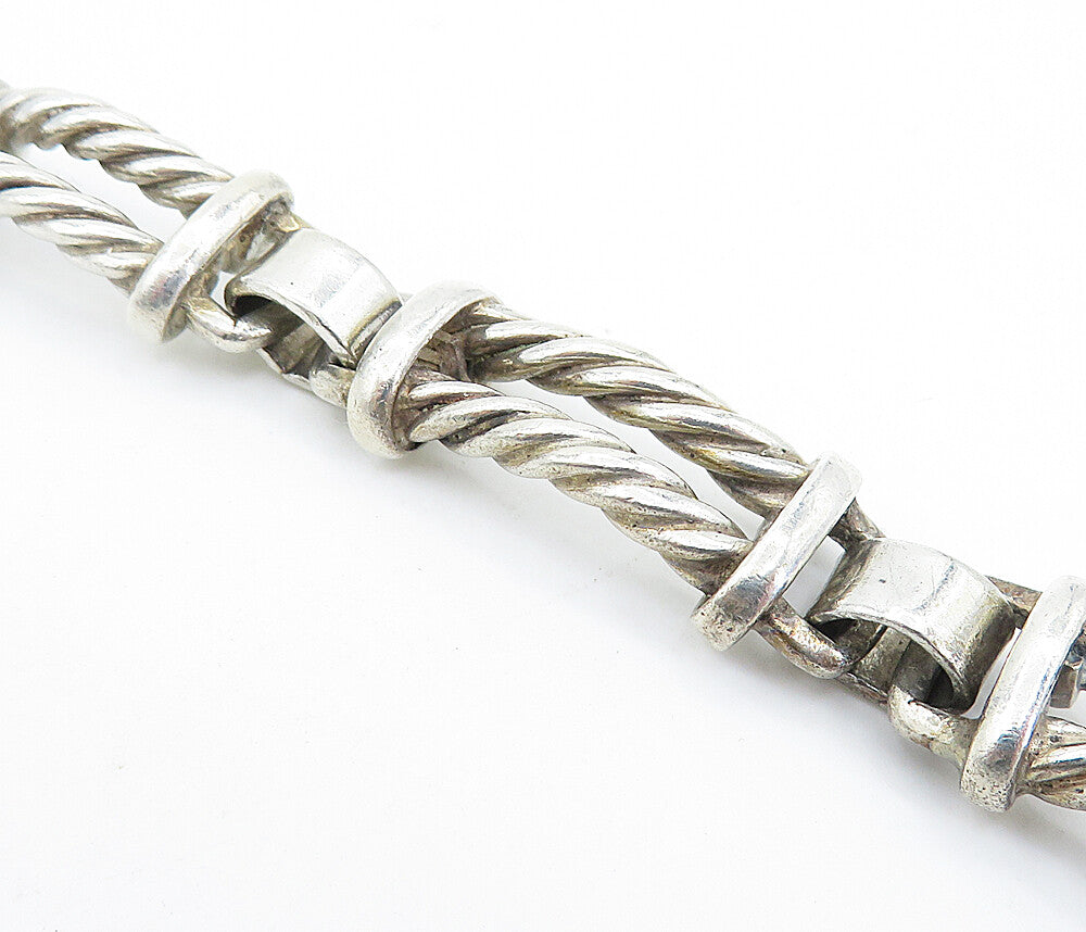 MEXICO 925 Silver  Vintage Shiny Double Twist Bar Link Chain Bracelet  BT2453