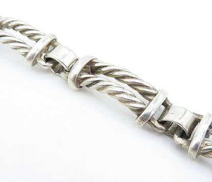 MEXICO 925 Silver  Vintage Shiny Double Twist Bar Link Chain Bracelet  BT2453