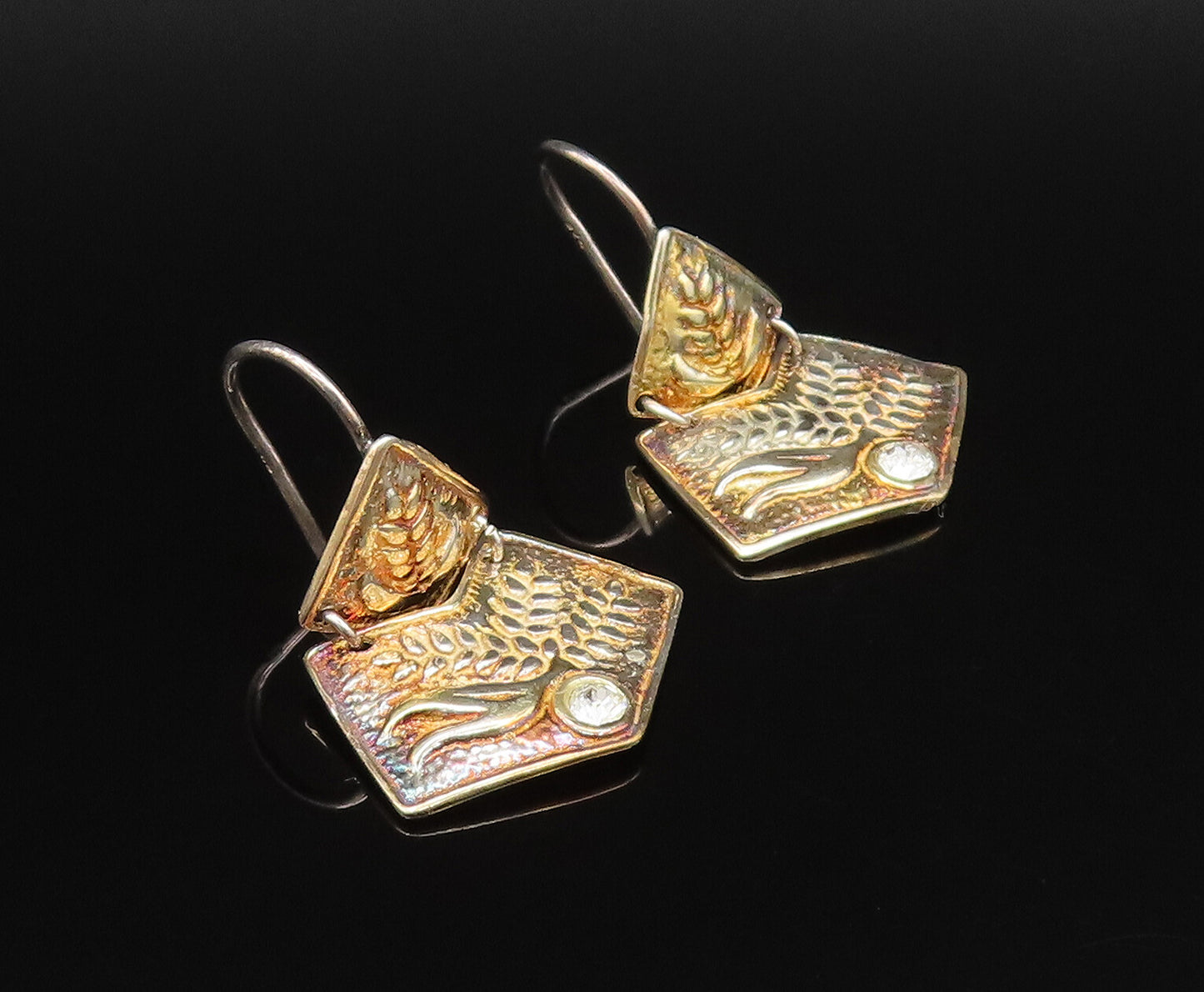 925 Silver  Vintage Flying Bird & Single Cubic Zirconia Drop Earrings  EG12222