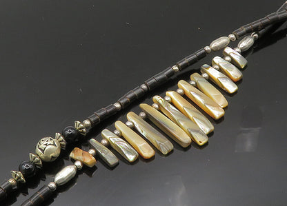 SOUTHWESTERN 925 Silver Vintage Black Onyx & Mother Of Pearl Necklace NE3430