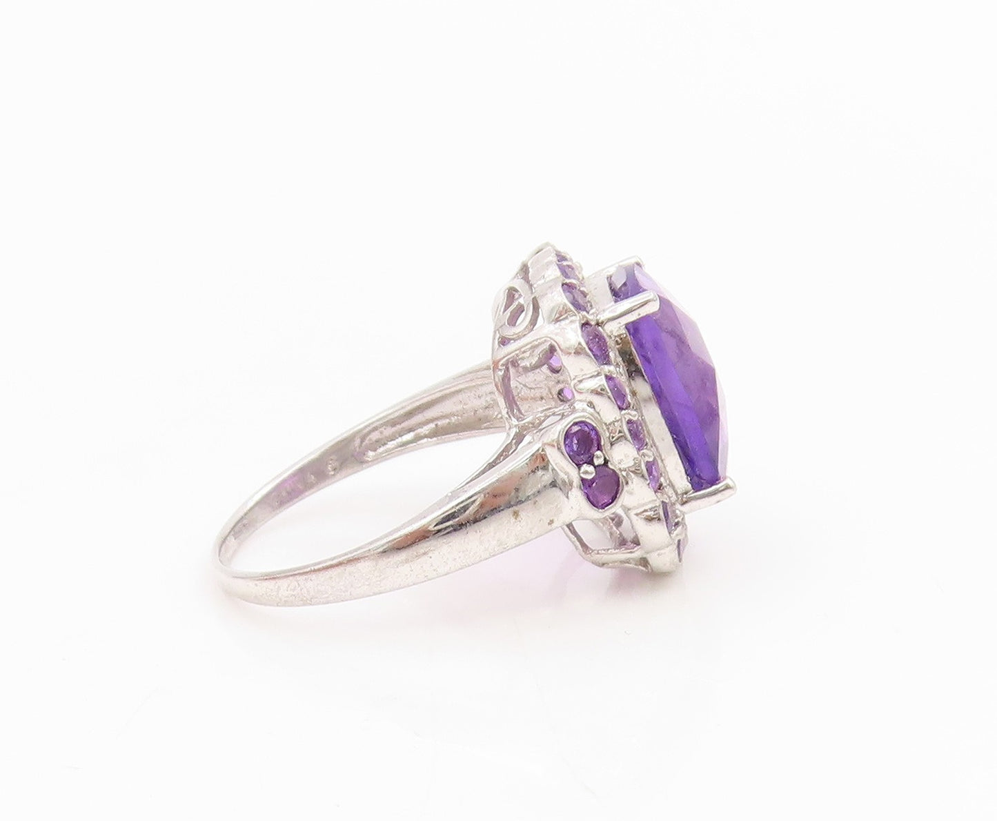 925 Sterling Silver Vintage Ring Faceted Amethyst Statement Band  Sz 8  RG35038
