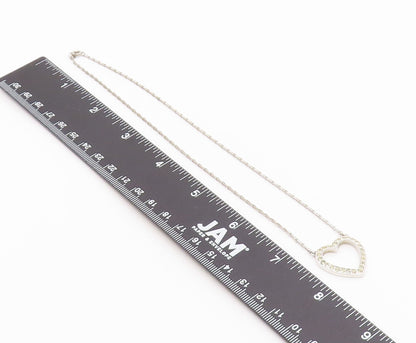 925 Silver  Vintage Dainty Cubic Zirconia Open Love Heart Necklace  NE3949