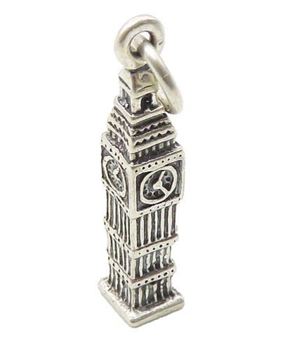 925 Sterling Silver  Vintage Petite Clock Tower Building Drop Pendant  PT8444