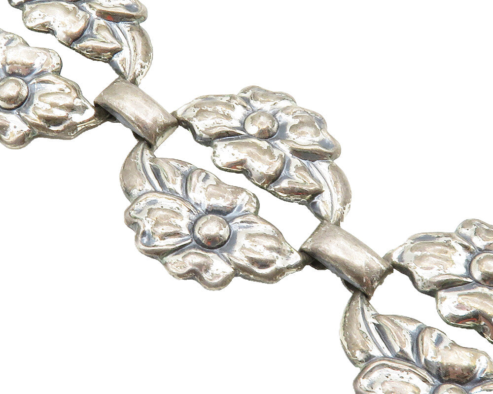 DANECRAFT 925 Sterling Silver  Vintage Dark Tone Flower Chain Bracelet  BT4931