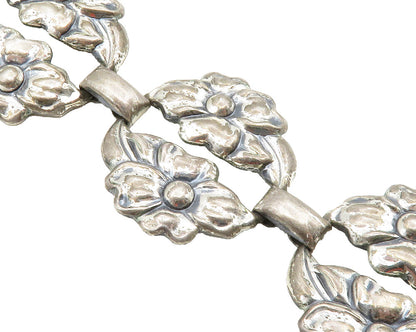 DANECRAFT 925 Sterling Silver  Vintage Dark Tone Flower Chain Bracelet  BT4931
