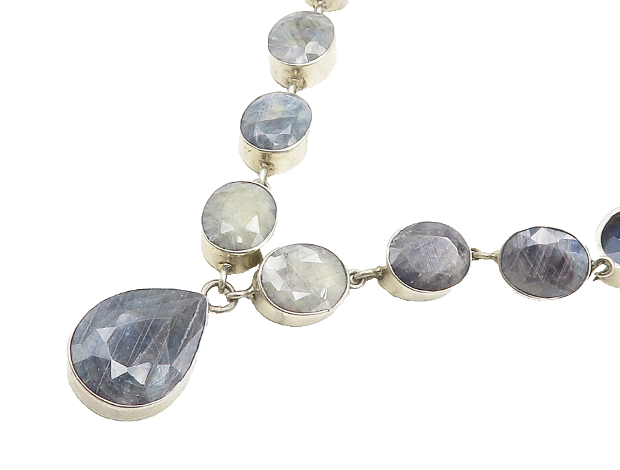 925 Sterling Silver  Vintage Faceted Kyanite Shiny Chain Necklace  NE2913