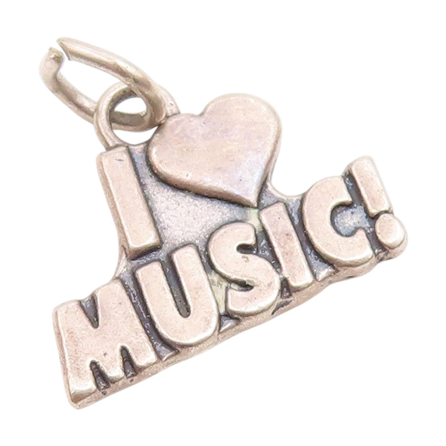 925 Sterling Silver  Vintage Shiny Heart I Love Music Pendant  PT19174