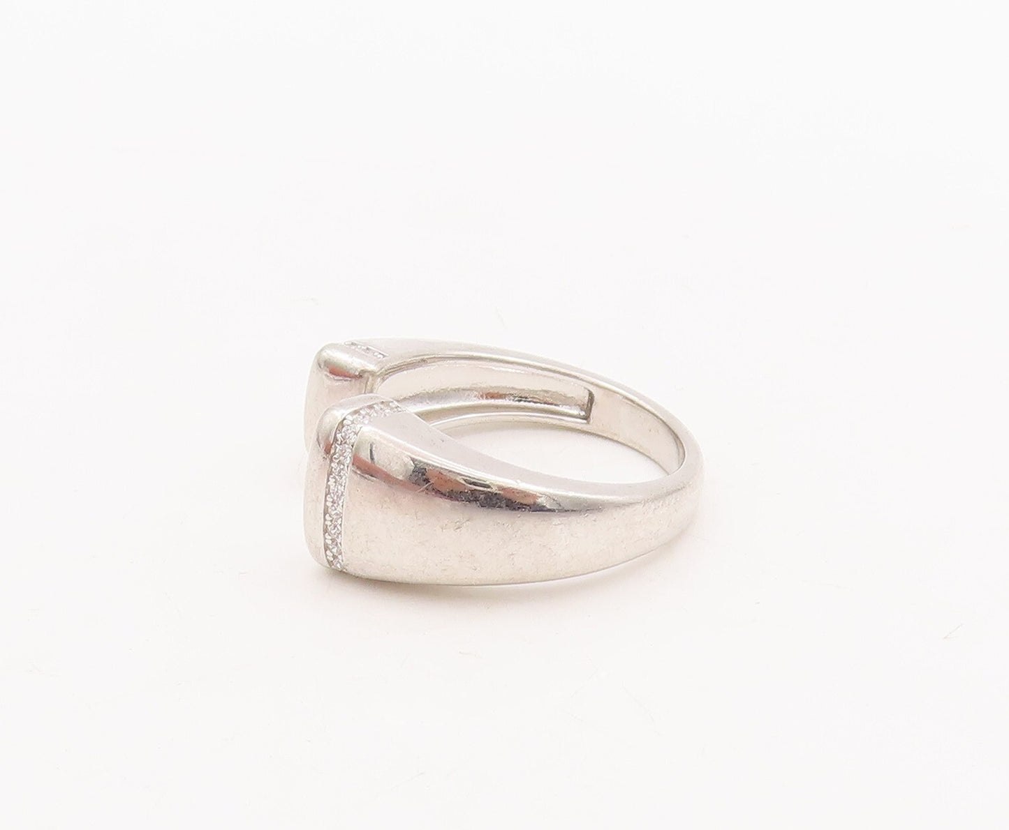 925 Sterling Silver Vintage Ring Split Band Topaz Inlay Ends  Sz 8  RG29082