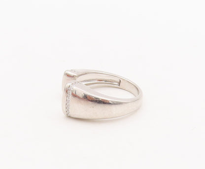 925 Sterling Silver Vintage Ring Split Band Topaz Inlay Ends  Sz 8  RG29082
