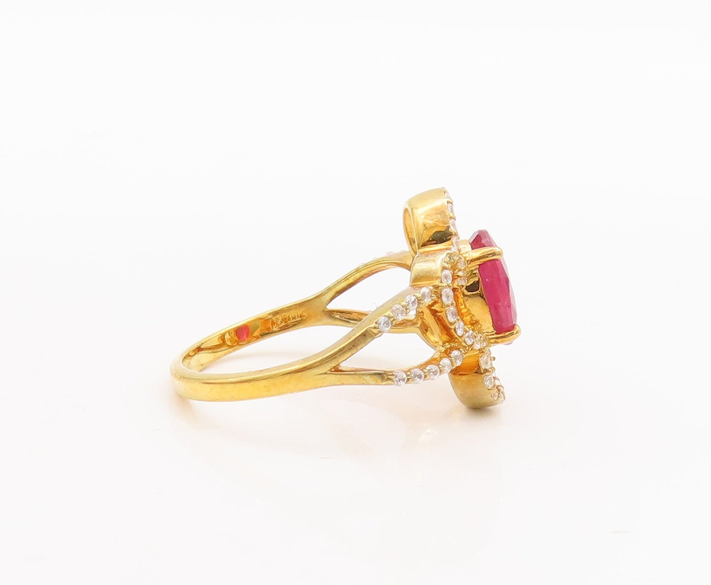925 Sterling Silver Vintage Ring Gold Plated Ruby & CZ Flower  Sz 7  RG29721