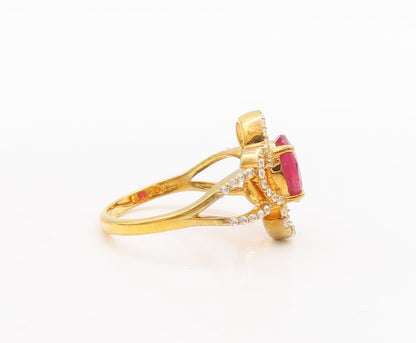 925 Sterling Silver Vintage Ring Gold Plated Ruby & CZ Flower  Sz 7  RG29721