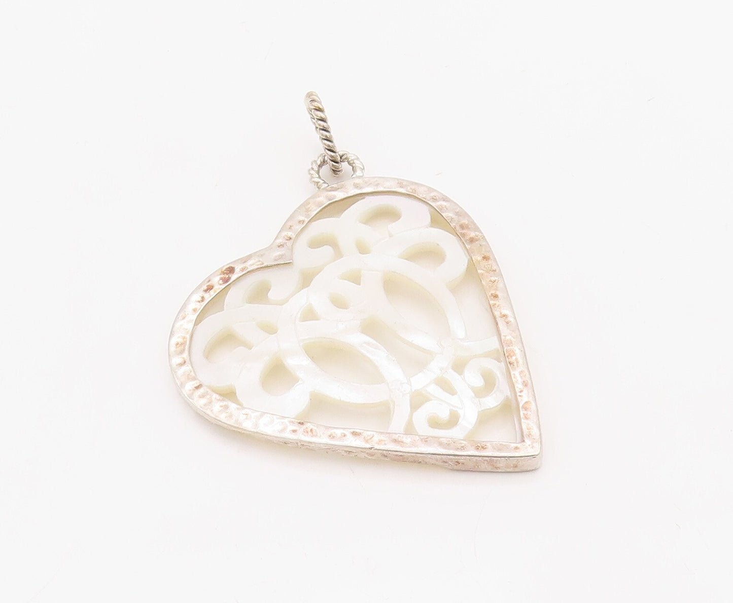 925 Sterling Silver Vintage Pendant GEOART Cutout Mother Of Pearls Heart PT23496