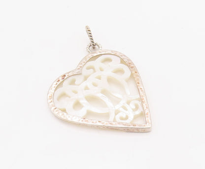 925 Sterling Silver Vintage Pendant GEOART Cutout Mother Of Pearls Heart PT23496