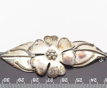 925 Sterling Silver  Vintage Designer Beaded Flower & Leaf Brooch Pin  BP10421