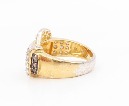 925 Sterling Silver Vintage Ring Gold Plated CZ Belt Buckle Design Sz 6 RG34650