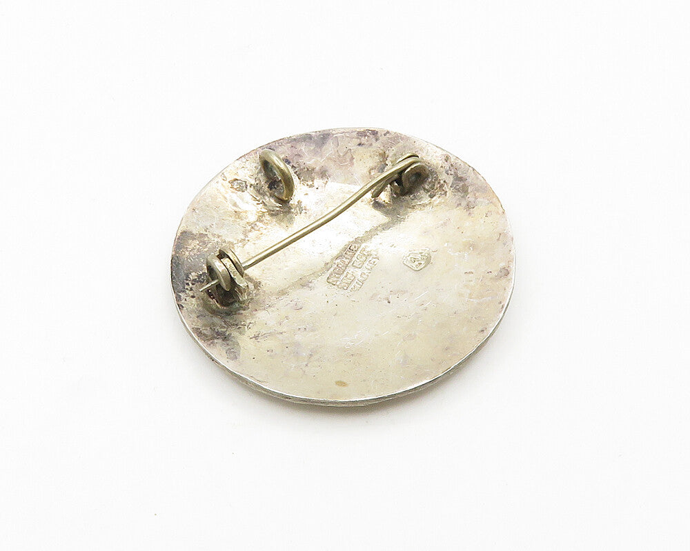 MEXICO 925 Sterling Silver  Vintage Abalone Etched Face Brooch Pin  BP7341