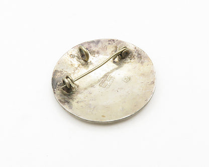 MEXICO 925 Sterling Silver  Vintage Abalone Etched Face Brooch Pin  BP7341
