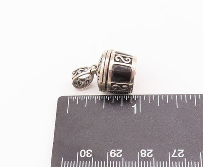 925 Sterling Silver Vintage Pendant Swirly Carved Onyx Box Charm (OPENS) PT22884