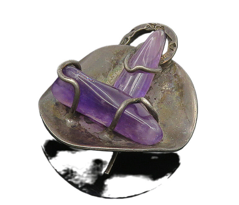 JAMES MARTIN NAVAJO 925 Silver  Vintage Antique Amethyst Brooch Pin  BP7142