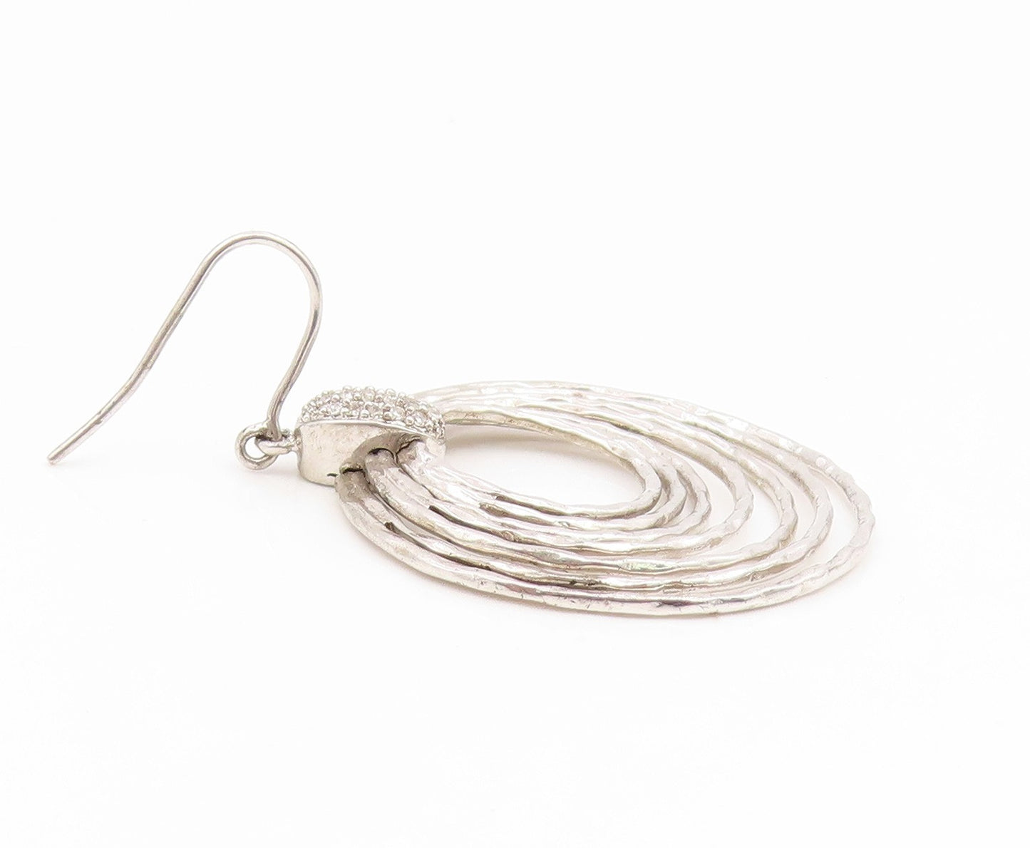 925 Sterling Silver Vintage Earrings Real Diamonds Open Circles Hook  EG14203