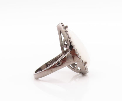 925 Sterling Silver Vintage Ring Drop Shape Gemstone Halo CZ  Sz 7.5  RG32342