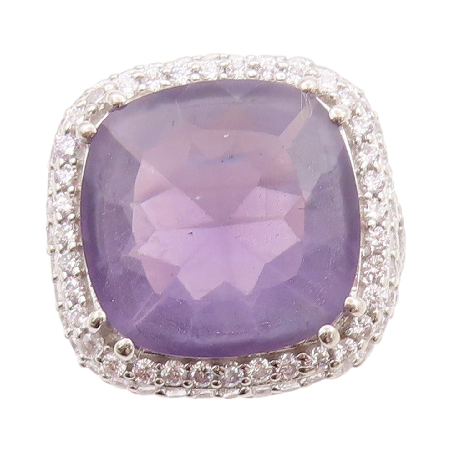 925 Sterling Silver Vintage Ring Square Amethyst Halo Topaz Inlay  Sz 6  RG32505