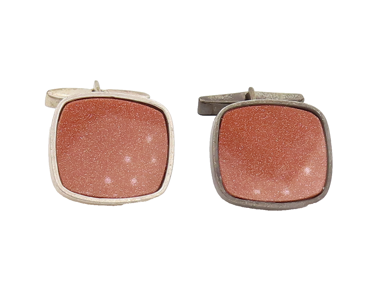 925 Sterling Silver  Vintage Minimalist Square Goldstone Cuff Links  TR3555