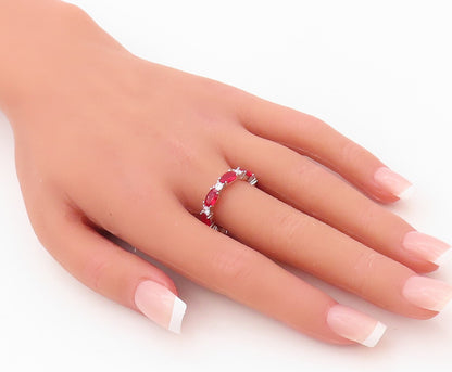 925 Sterling Silver Vintage Ring Oval Red & Round White CZ Band  Sz 7  RG30260