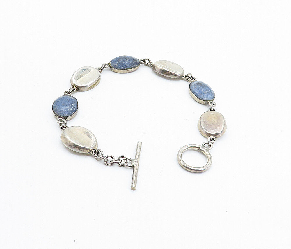 MEXICO 925 Sterling Silver Vintage Cabochon Sodalite Chain Bracelet BT2891