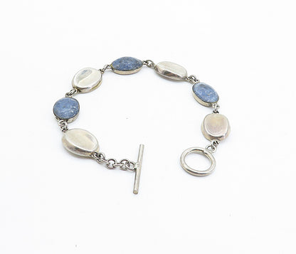 MEXICO 925 Sterling Silver Vintage Cabochon Sodalite Chain Bracelet BT2891