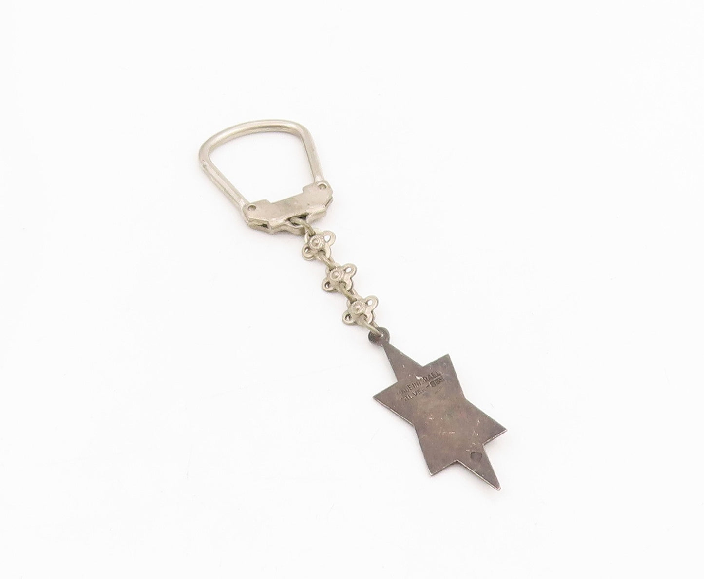 925 Sterling Silver Vintage Keychain ISRAEL Red Gemstone Celestial Star  TR4133