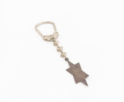 925 Sterling Silver Vintage Keychain ISRAEL Red Gemstone Celestial Star  TR4133