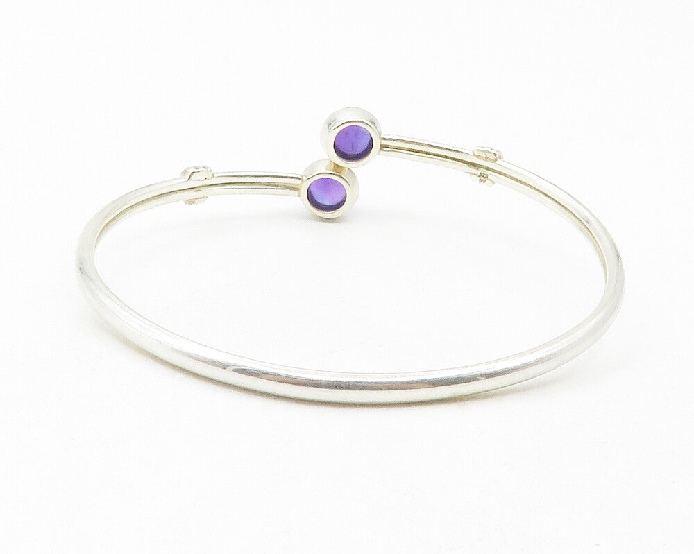 925 Sterling Silver  Cabochon Cut Amethyst Bypass Bangle Bracelet  BT4763