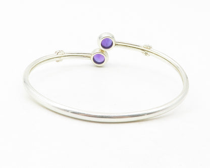 925 Sterling Silver  Cabochon Cut Amethyst Bypass Bangle Bracelet  BT4763