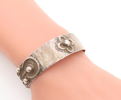 925 Sterling Silver Vintage Antique Dark Tone Floral Bangle Bracelet BT1567
