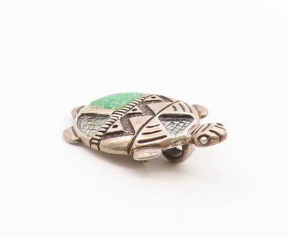 CAROLYN POLLACK 925 Silver  Vintage Turquoise Sea Turtle Brooch Pin  BP7861