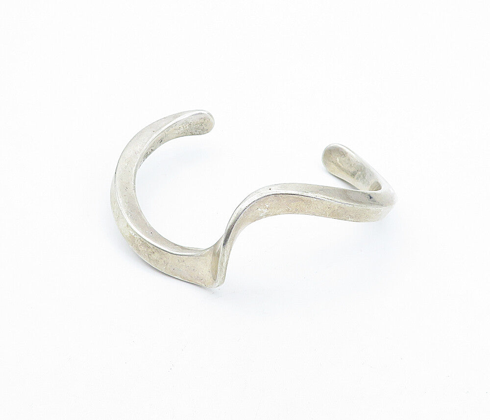 925 Sterling Silver  Vintage Wavy Swirl Designed Smooth Cuff Bracelet  BT1482