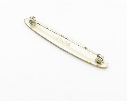 925 Sterling Silver  Vintage Enamel Coated Oblong Shaped Brooch Pin  BP4211