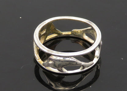 925 Sterling Silver  Vintage Shiny Dolphin Motif Band Ring Sz 7  RG21834