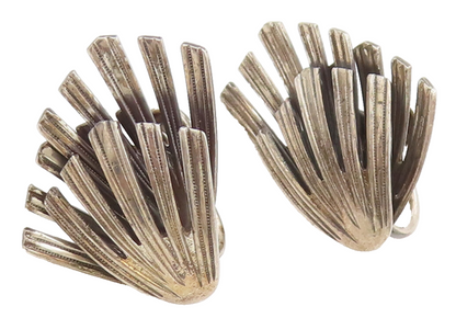 BEAN 925 Sterling Silver  Vintage Spiked Grass 3d Cutout Earrings  EG12546