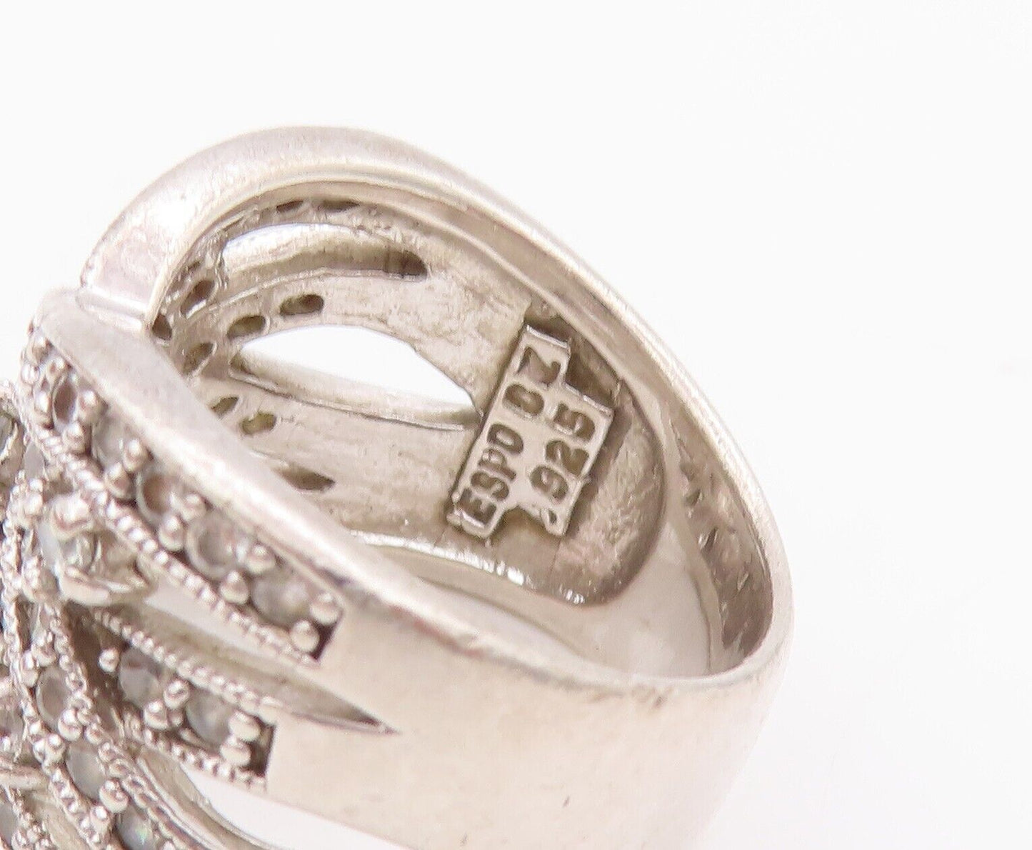 925 Sterling Silver Vintage Ring ESPO Cutout Designer Inlay CZ  Sz 7  RG28337