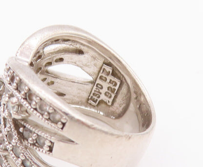 925 Sterling Silver Vintage Ring ESPO Cutout Designer Inlay CZ  Sz 7  RG28337