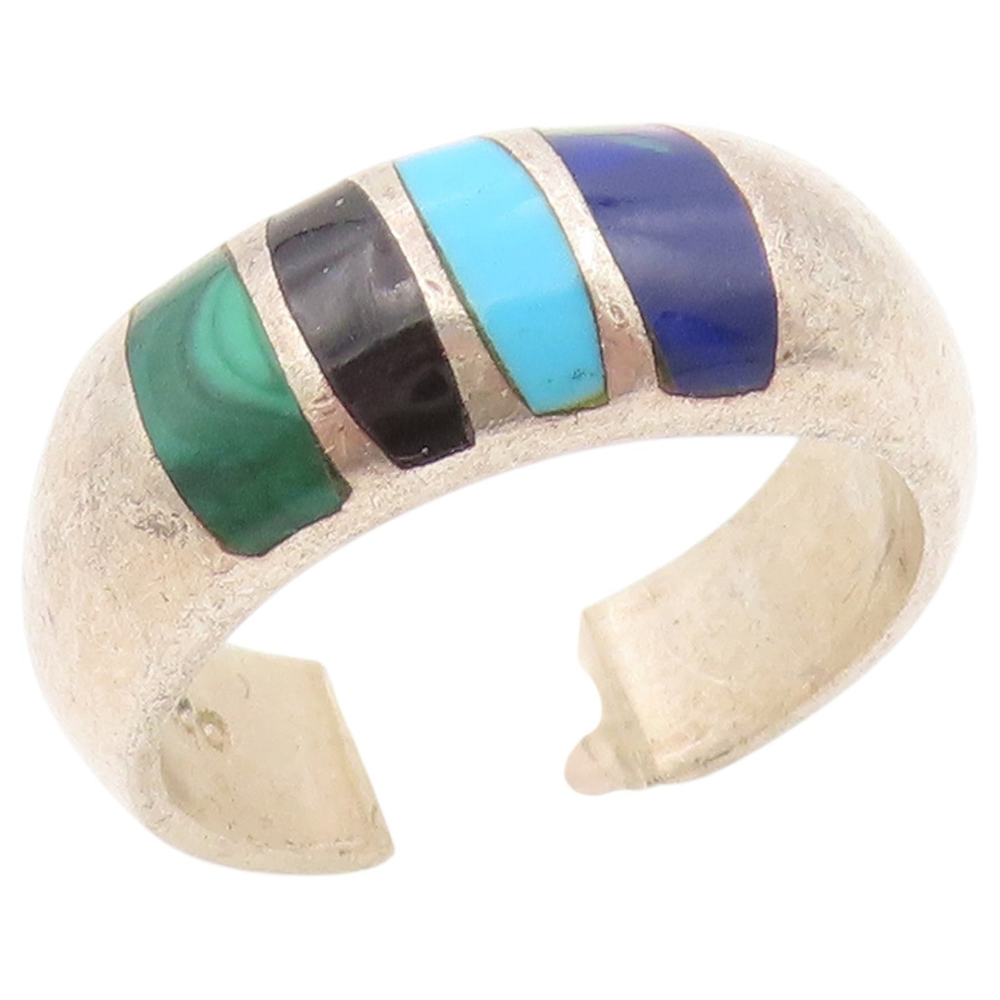 925 Sterling Silver Vintage Ring MEXICO Multi Gemstone Inlay Dome  Sz 9  RG36456